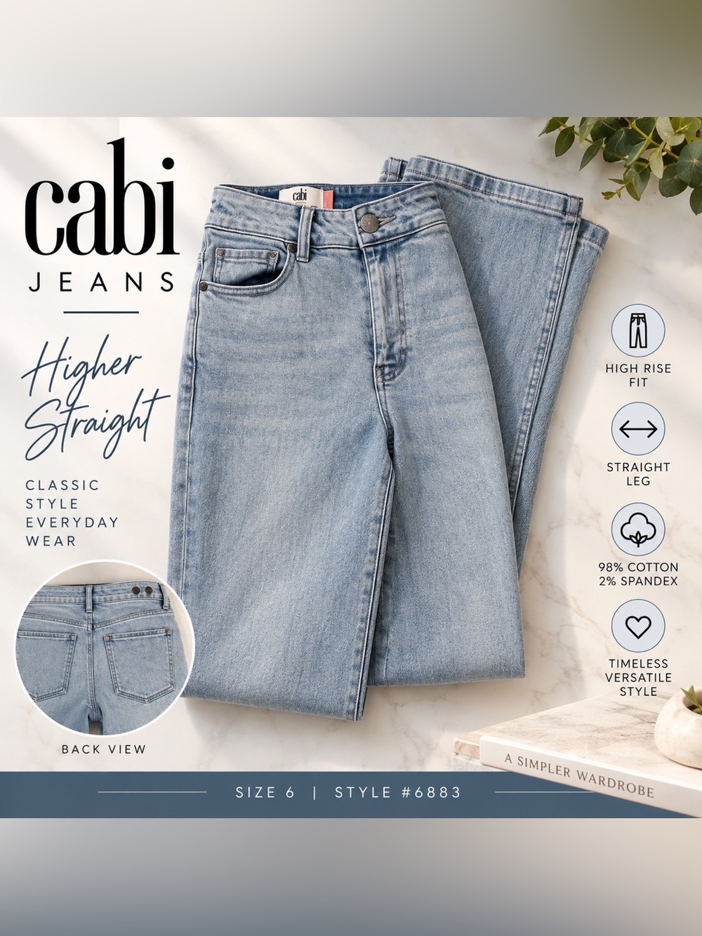 Cabi Higher Straight Jeans Women’s 6 Light Wash High Rise Stretch Denim